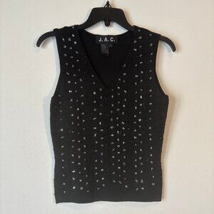 Silk-Blend Knitted Black, Crystal Embellished Top